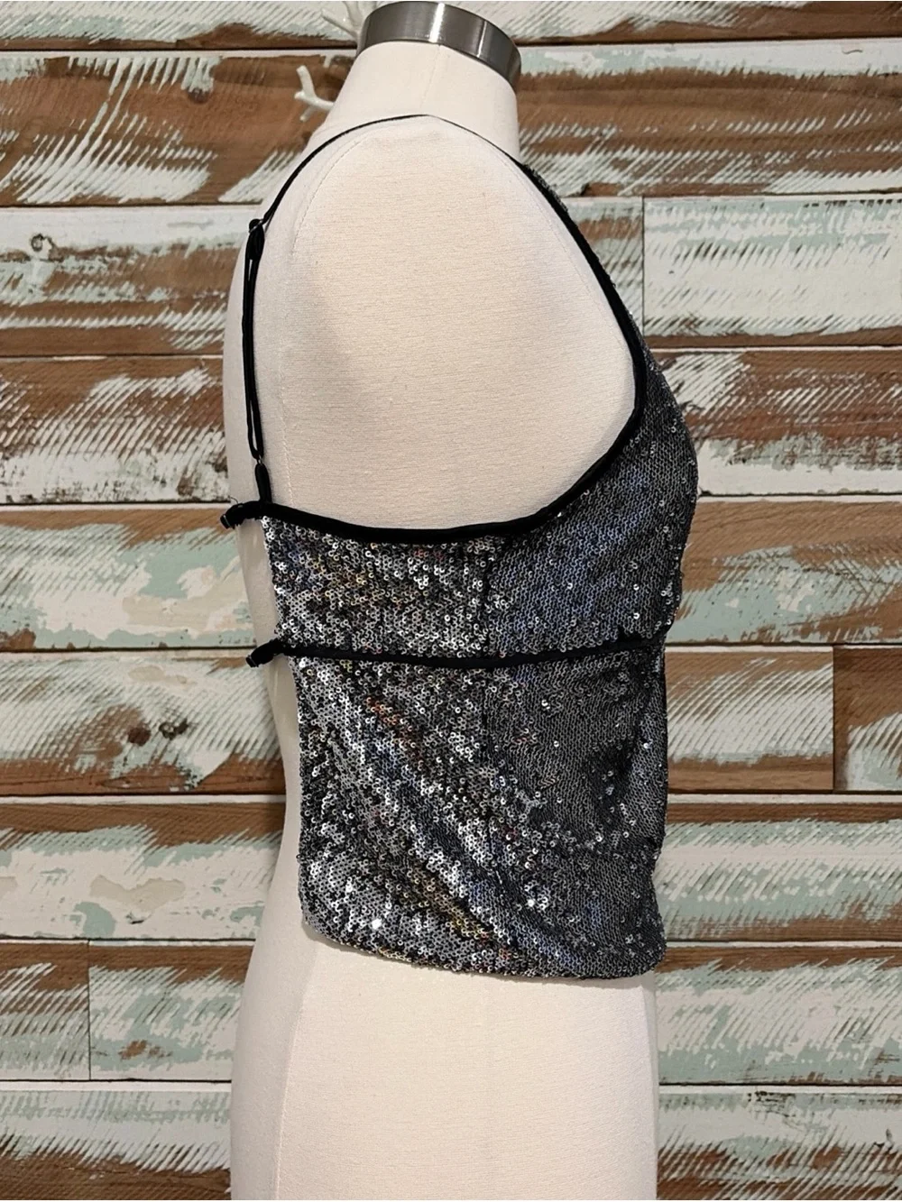 NWT FREE PEOPLE James Sequin Tank In Silver Size S Festival Boho Coastal Y2K